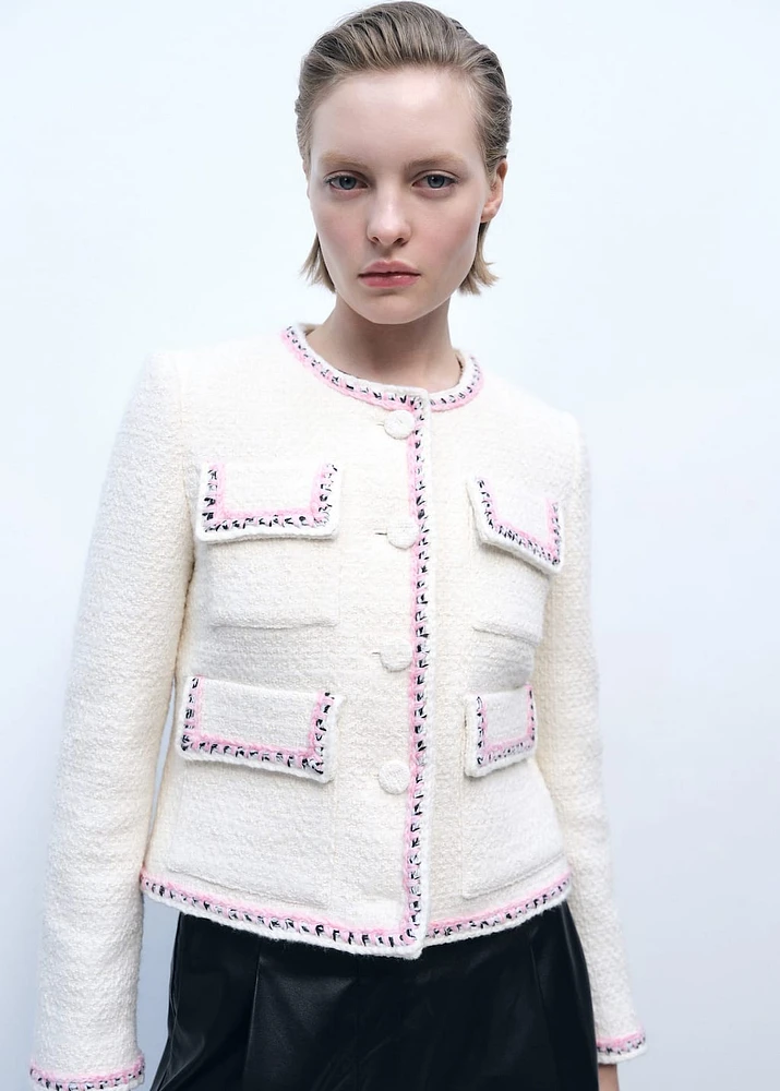 Tweed jacket with contrasting trims