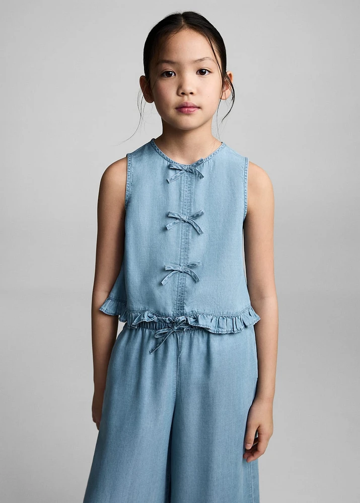 Flowy straight-fit pants with bow