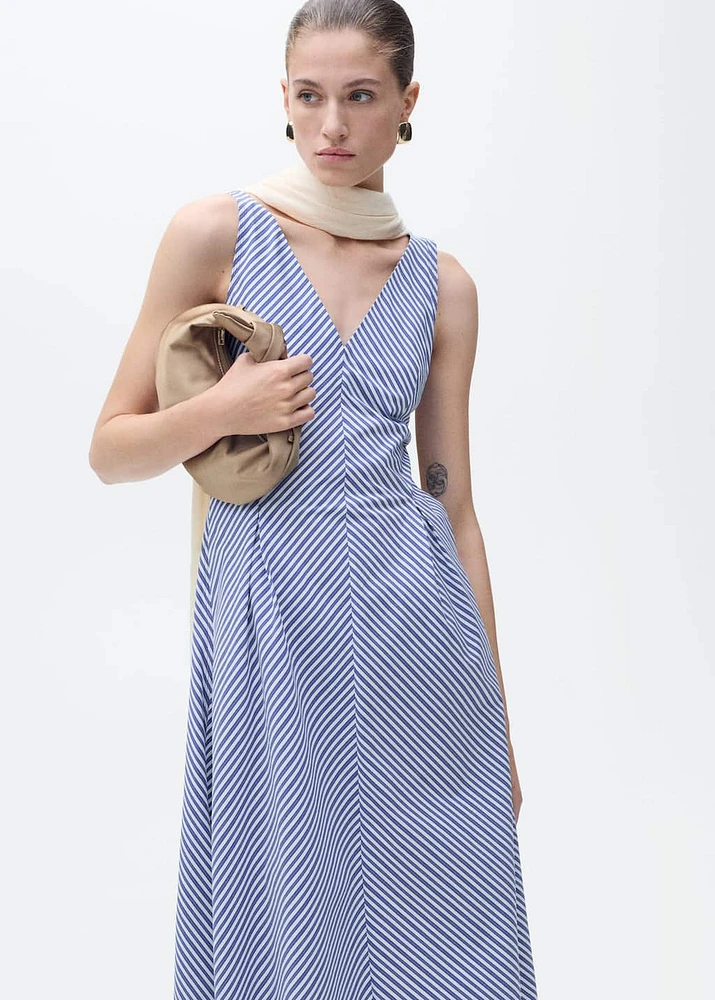 Striped flared midi-dress