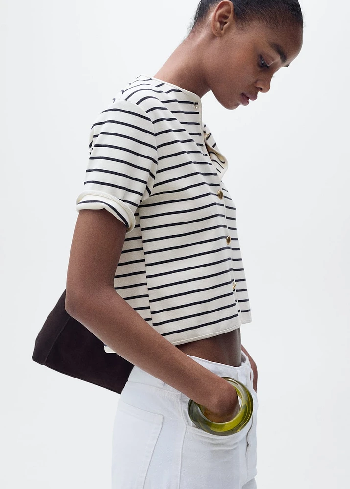 Short-sleeved striped cardigan
