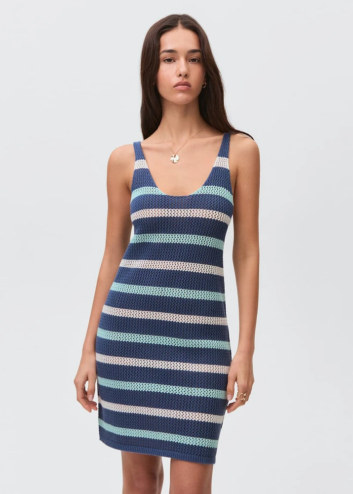 Striped openwork knitted dress
