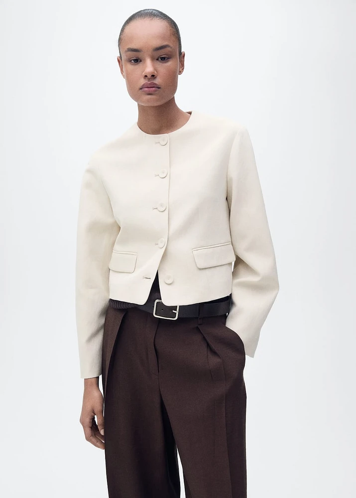 Linen-blend jacket with buttons