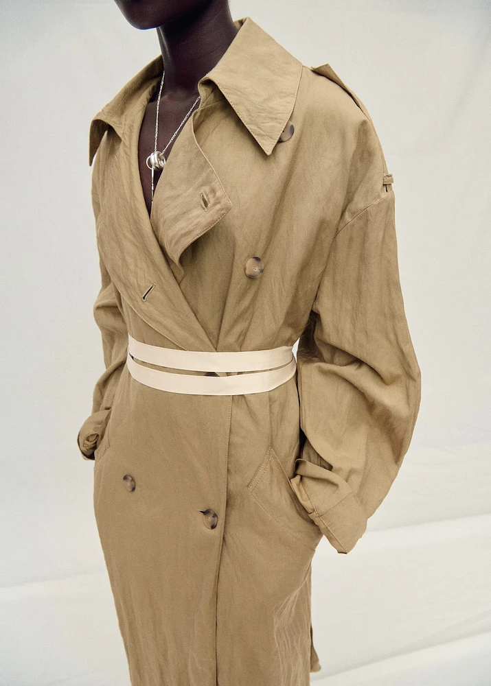 Oversized wrinkled-effect trench coat