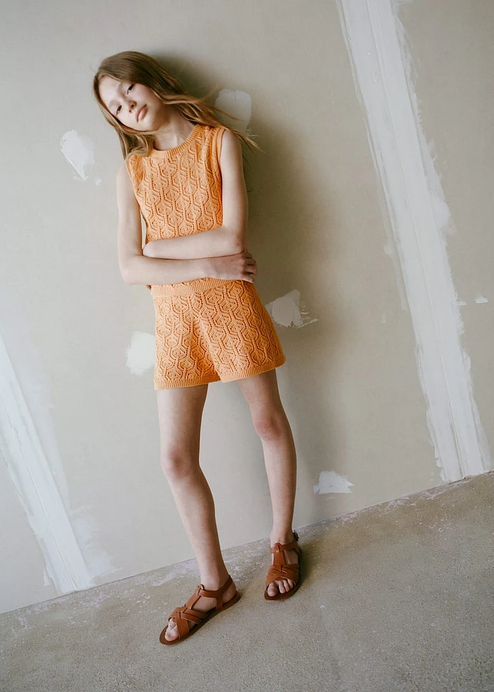 Openwork knitted shorts
