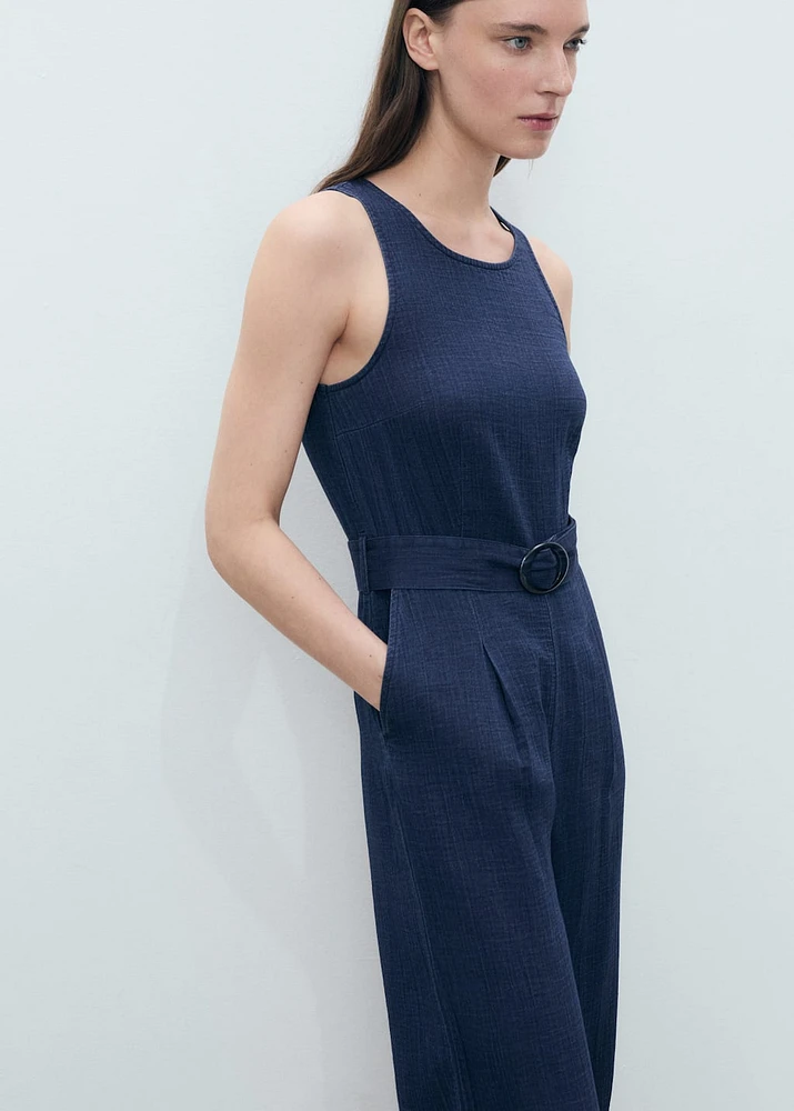 Flowy denim jumpsuit with belt