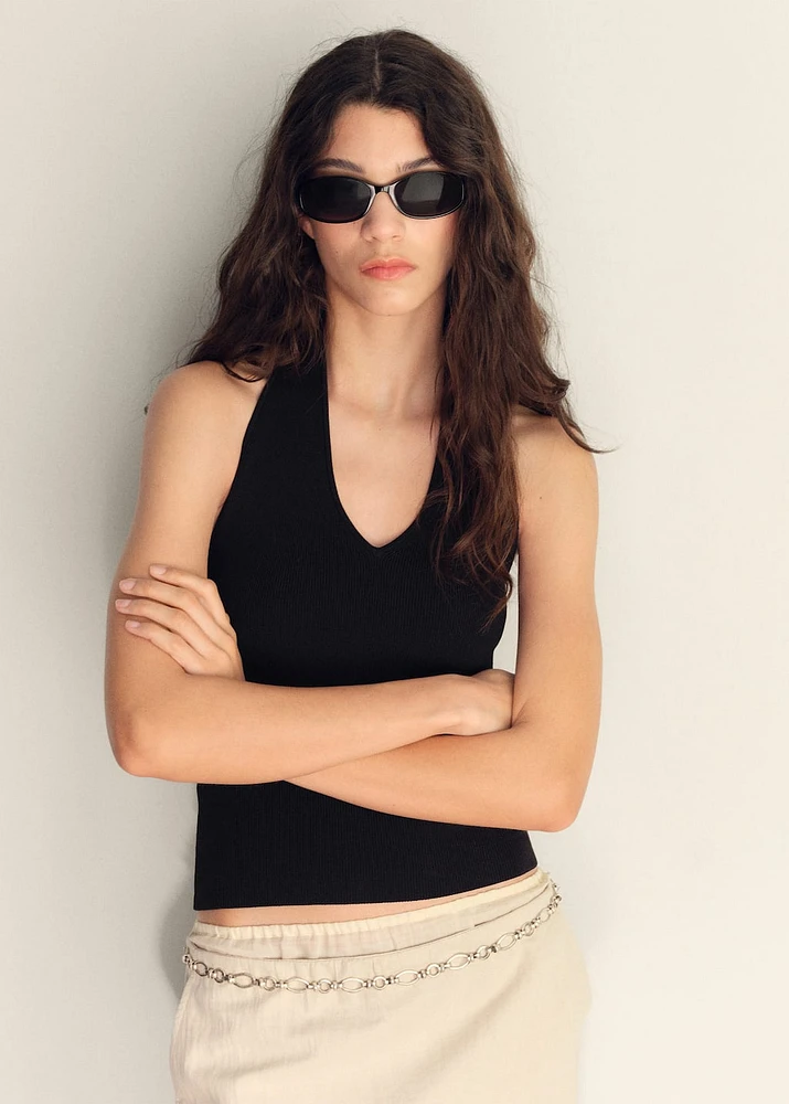 Ribbed halter-neck top