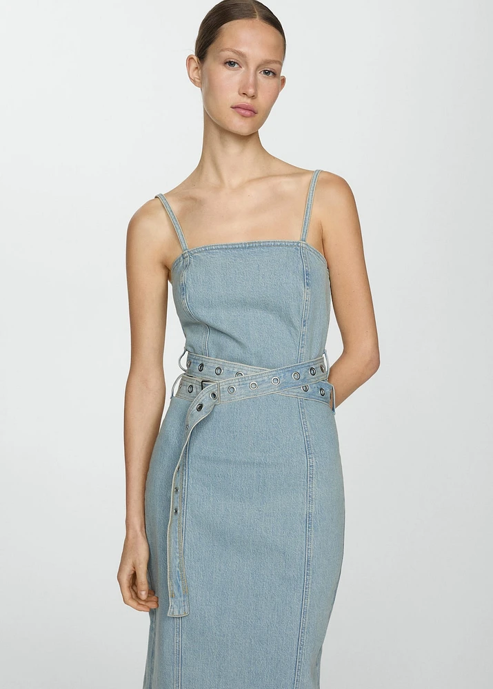 Denim dress with belt
