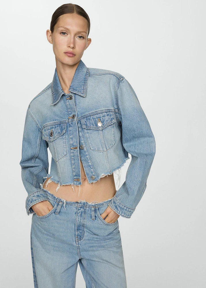 Denim jacket with frayed hem
