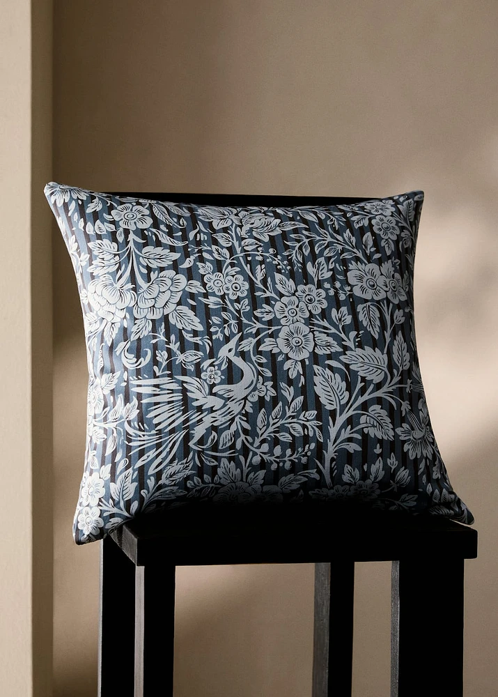 Cushion cover with printed flowers and stripes 45x45 cm