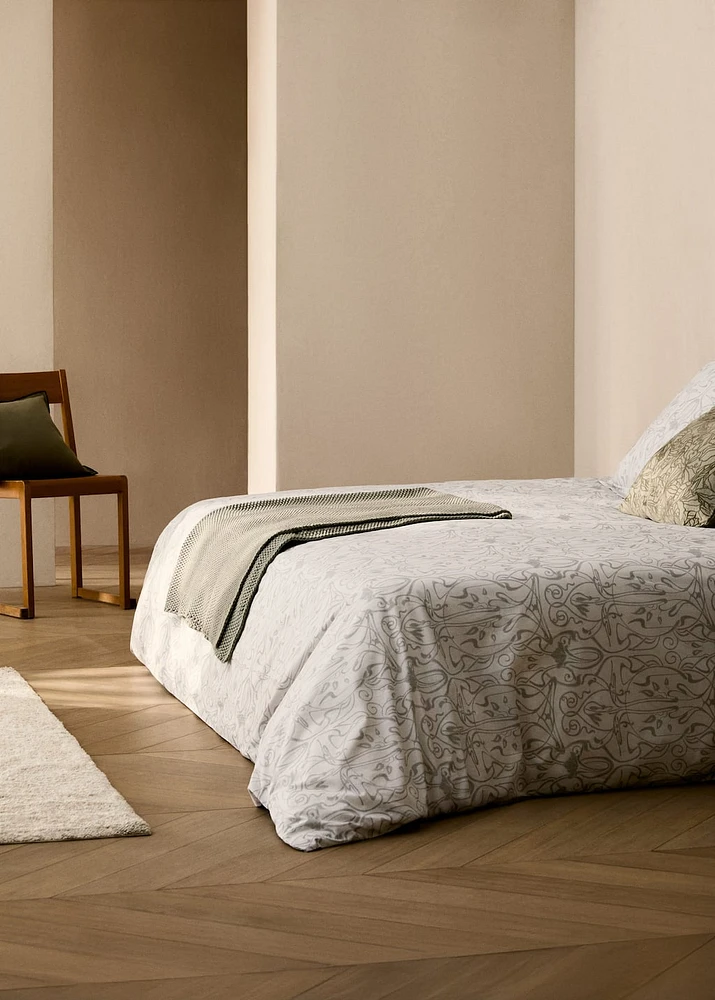 Cotton percale duvet cover with ornamental print for / cm bed
