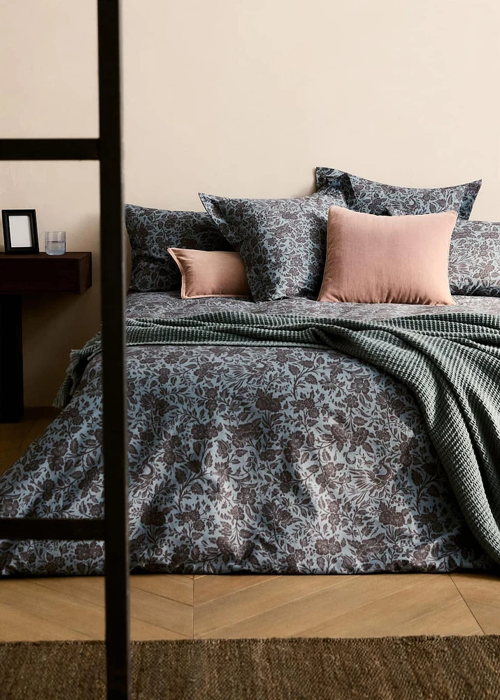 Cotton percale printed two-tone floral duvet cover for cm bed