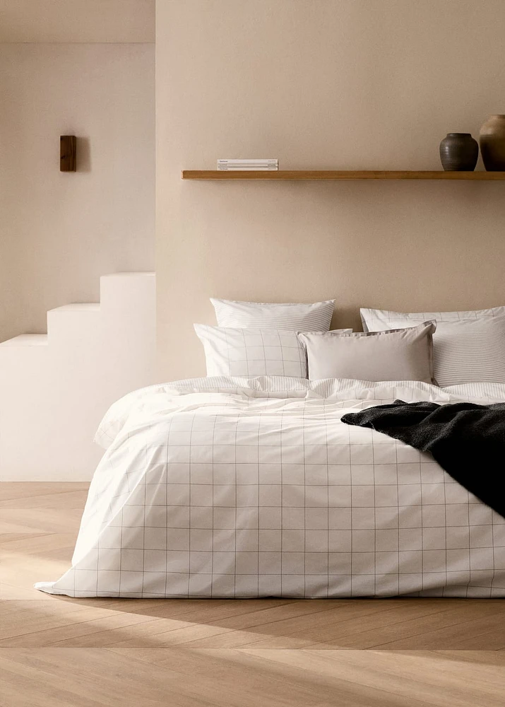 Cotton percale reversible striped duvet cover for 150/160 cm bed