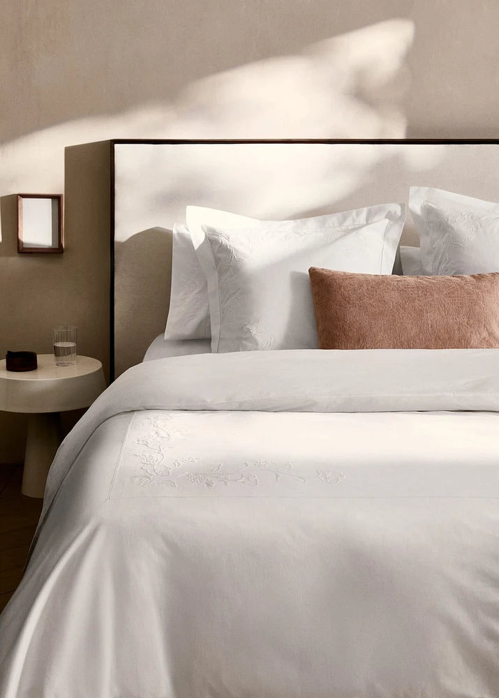 Cotton duvet cover with hand-embroidered flowers for / cm bed
