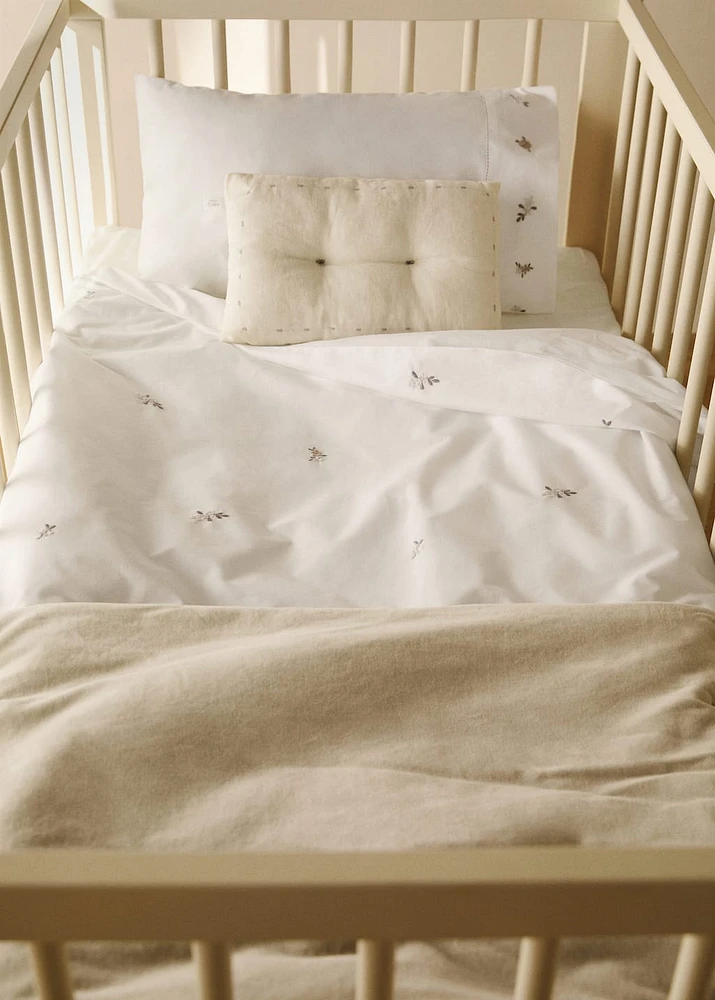 Cotton percale embroidered-flower duvet cover for crib