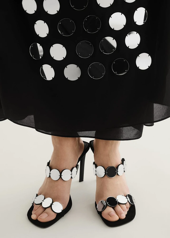 Leather heeled sandal with mirrors
