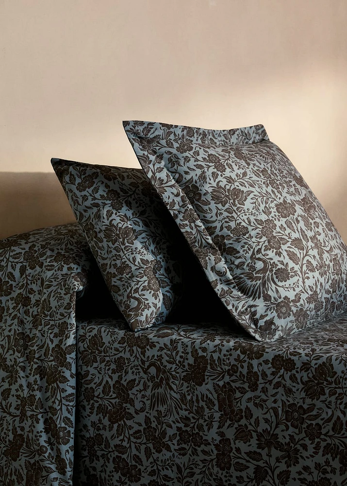 Cotton percale printed two-tone floral pillowcase 45x110 cm