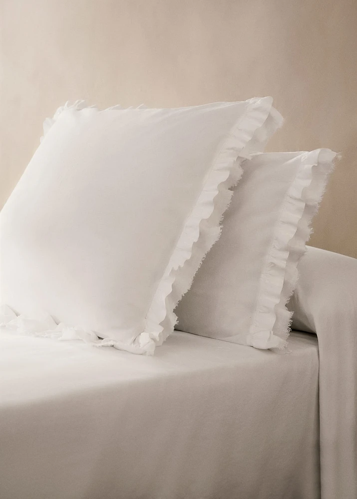 Washed cotton linen pillowcase with ruffles 45x110 cm