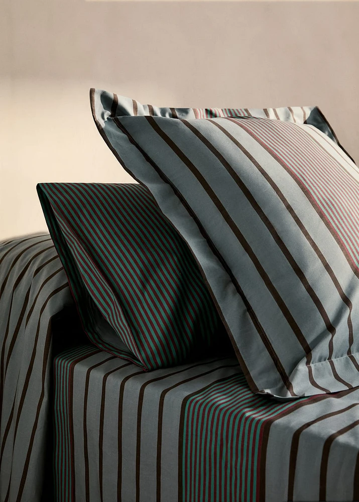 Two cotton percale multi-striped pillowcases 60x60 cm