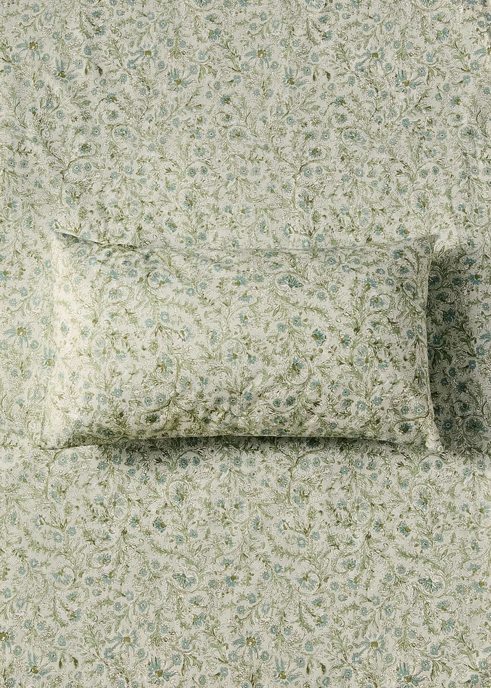Cotton percale floral-print pillowcase for crib 30x50 cm