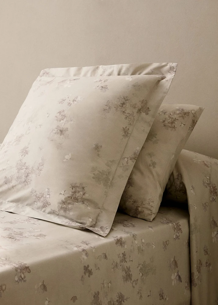 Romantic floral-print cotton percale pillowcase 45x110 cm