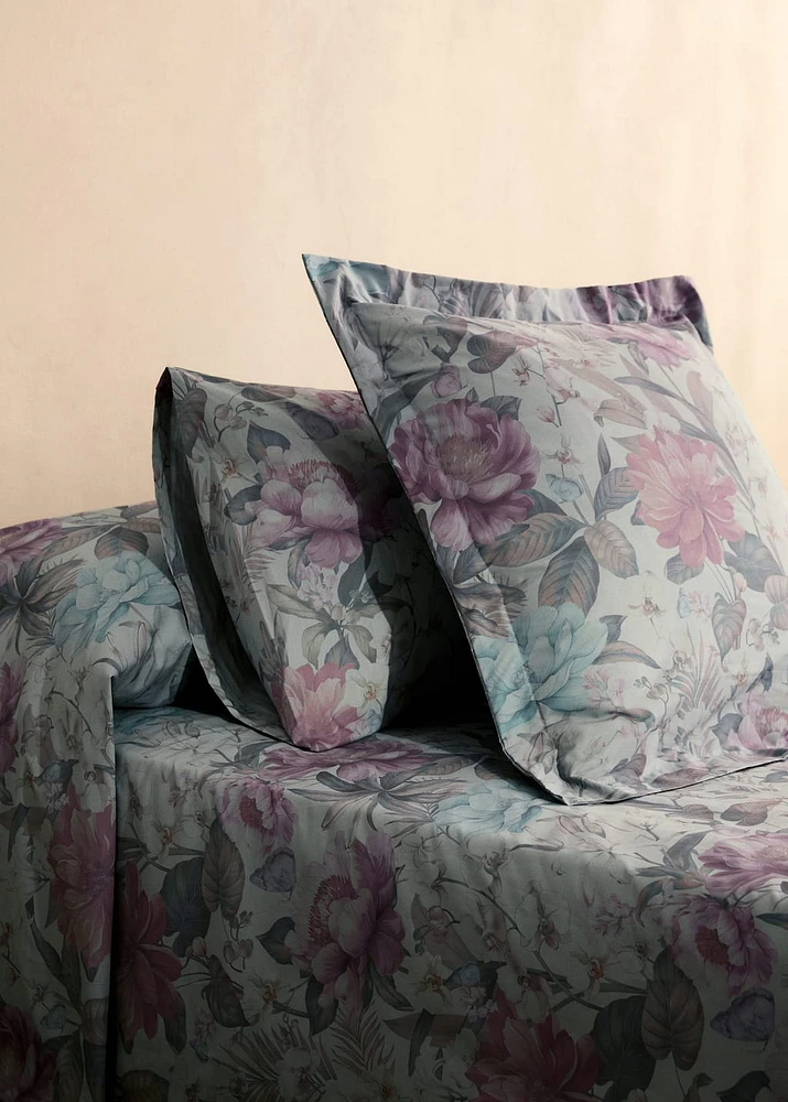 Cotton percale floral-print pillowcase 45x110cm