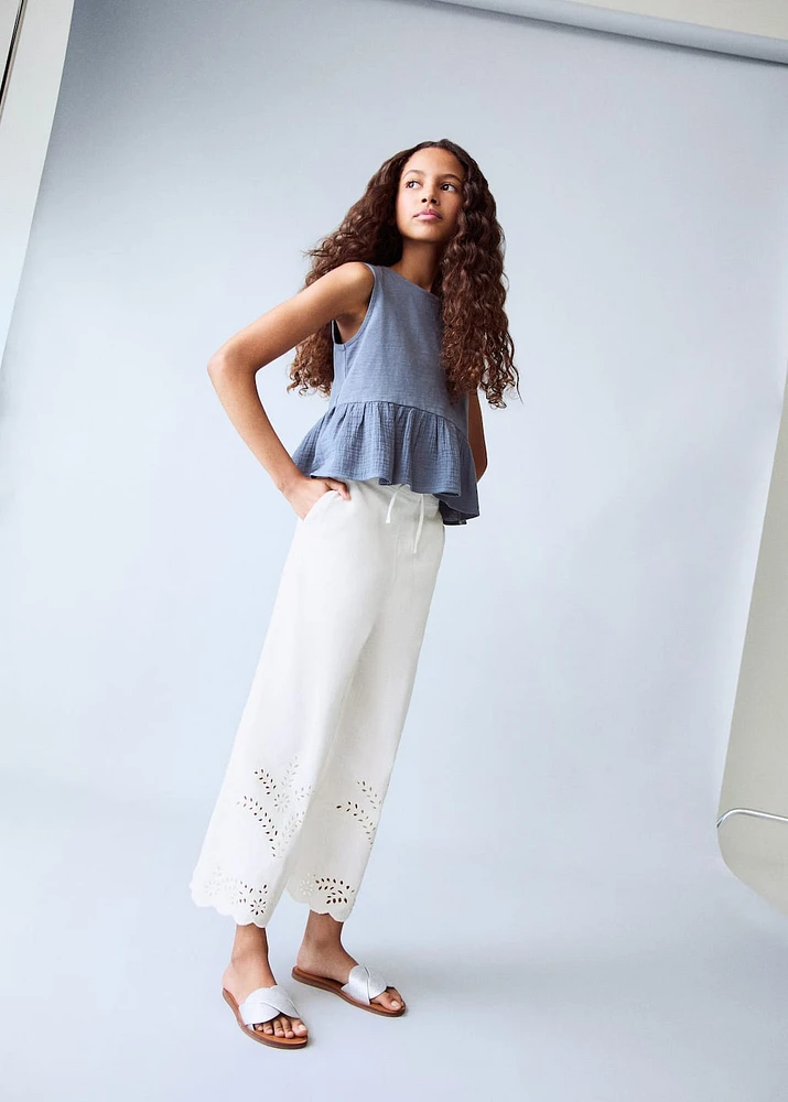 Swiss-embroidered pants