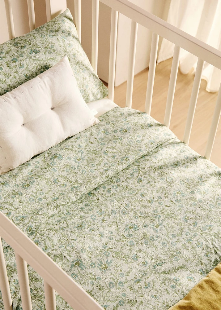Cotton percale floral-print duvet cover for crib