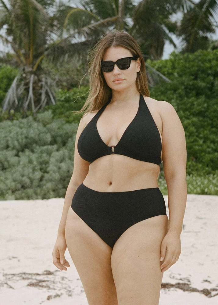 Textured bikini top with decorative ring