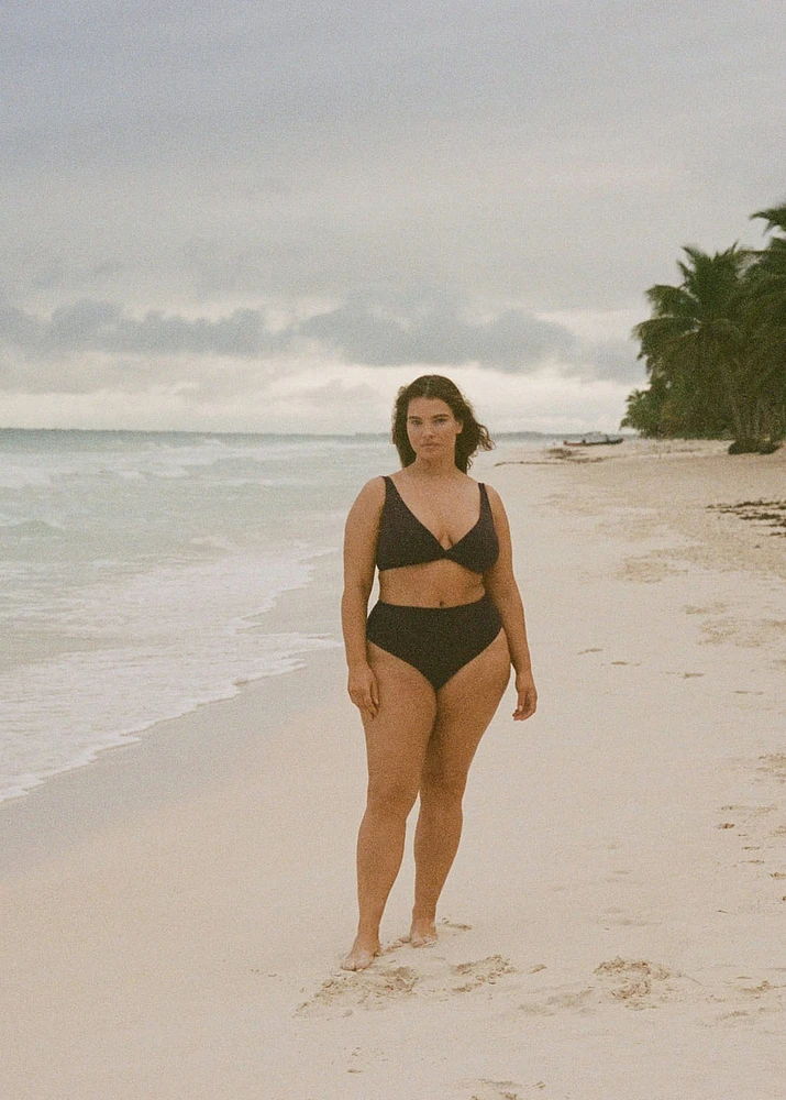 High-waisted draped bikini bottom