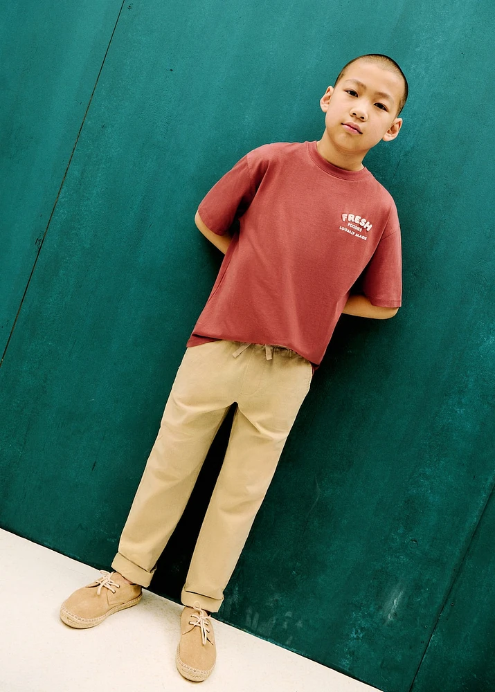 Linen-blend elastic waist pants