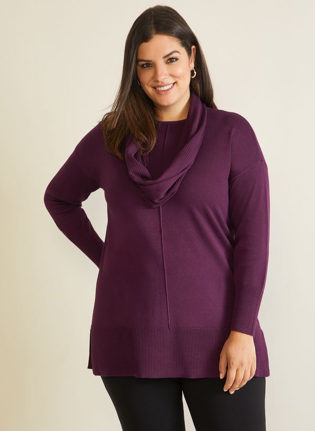 Laura Plus - Women's Tunic Sweater With Scarf