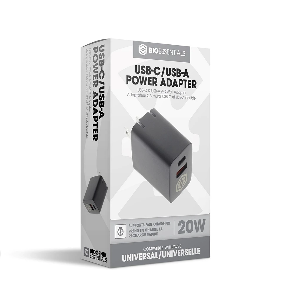 Bio USB-C & USB-A Dual AC Wall Adapter 