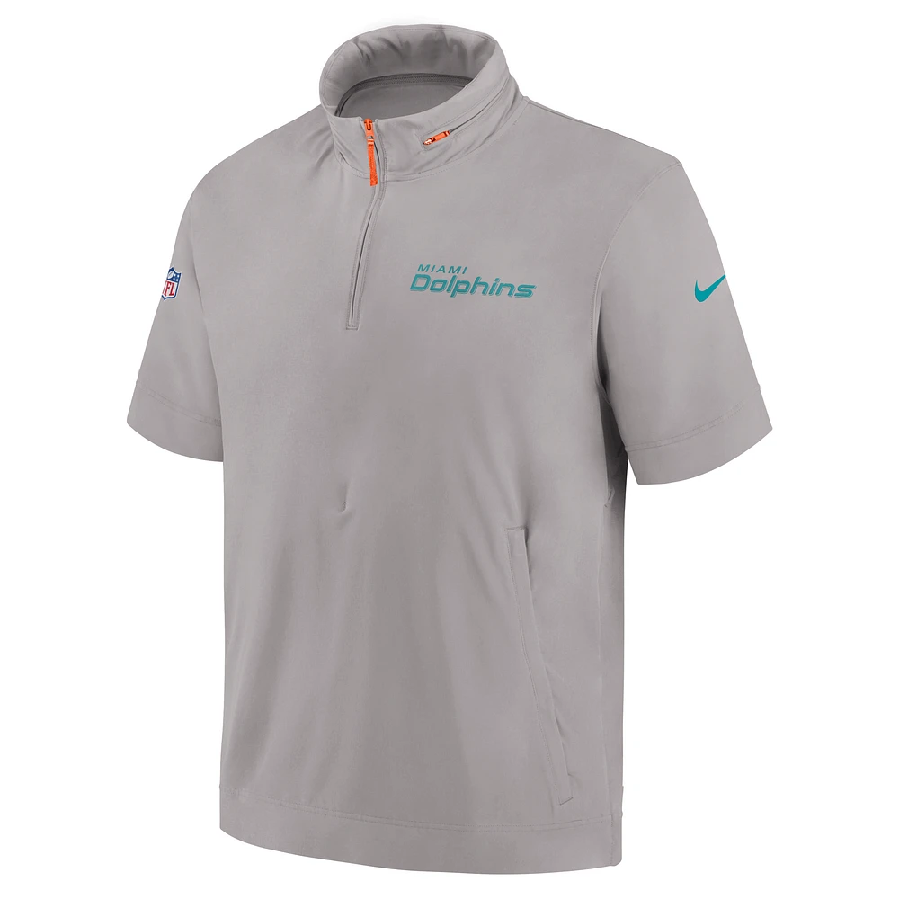 Miami Dolphins Sideline Coach Men's Nike NFL 1/2-Zip Short-Sleeve Hooded Jacket