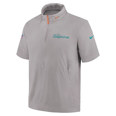 Miami Dolphins Sideline Coach Men's Nike NFL 1/2-Zip Short-Sleeve Hooded Jacket