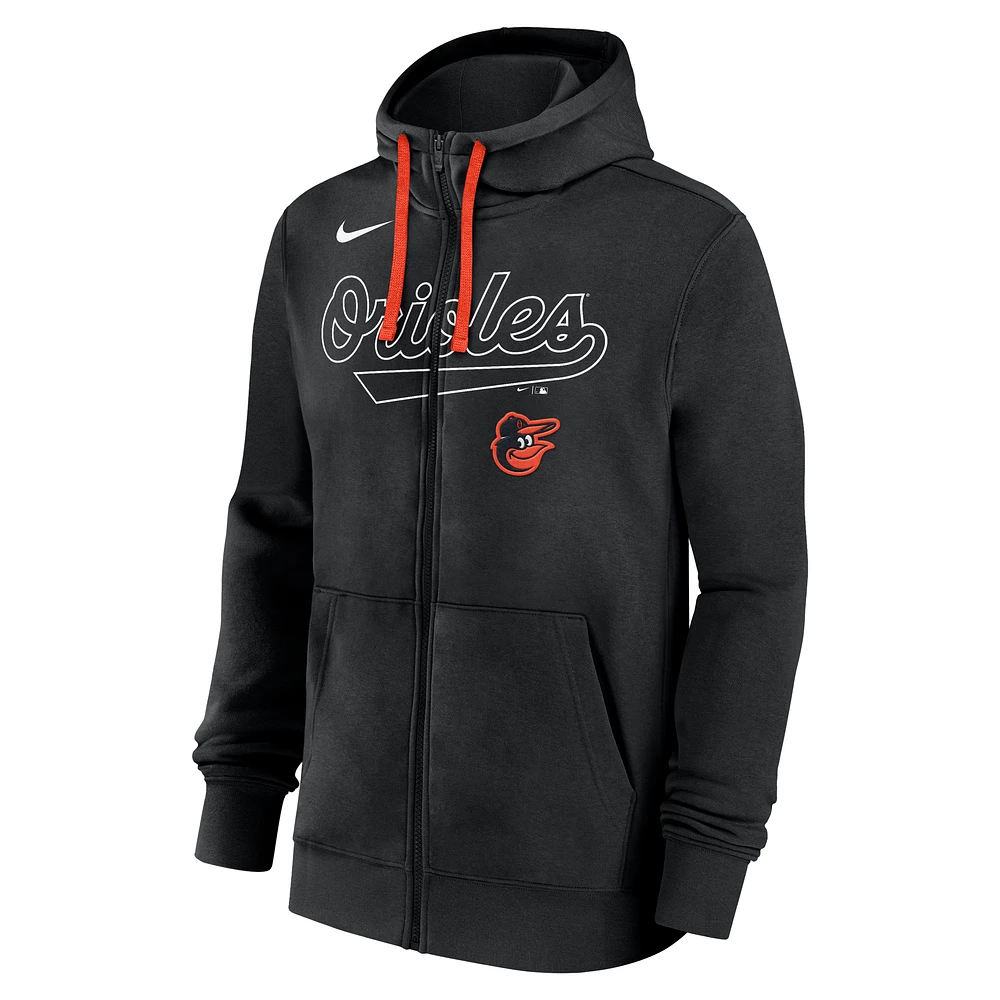 Baltimore Orioles Knockout Script Men's Nike MLB Full-Zip Hoodie