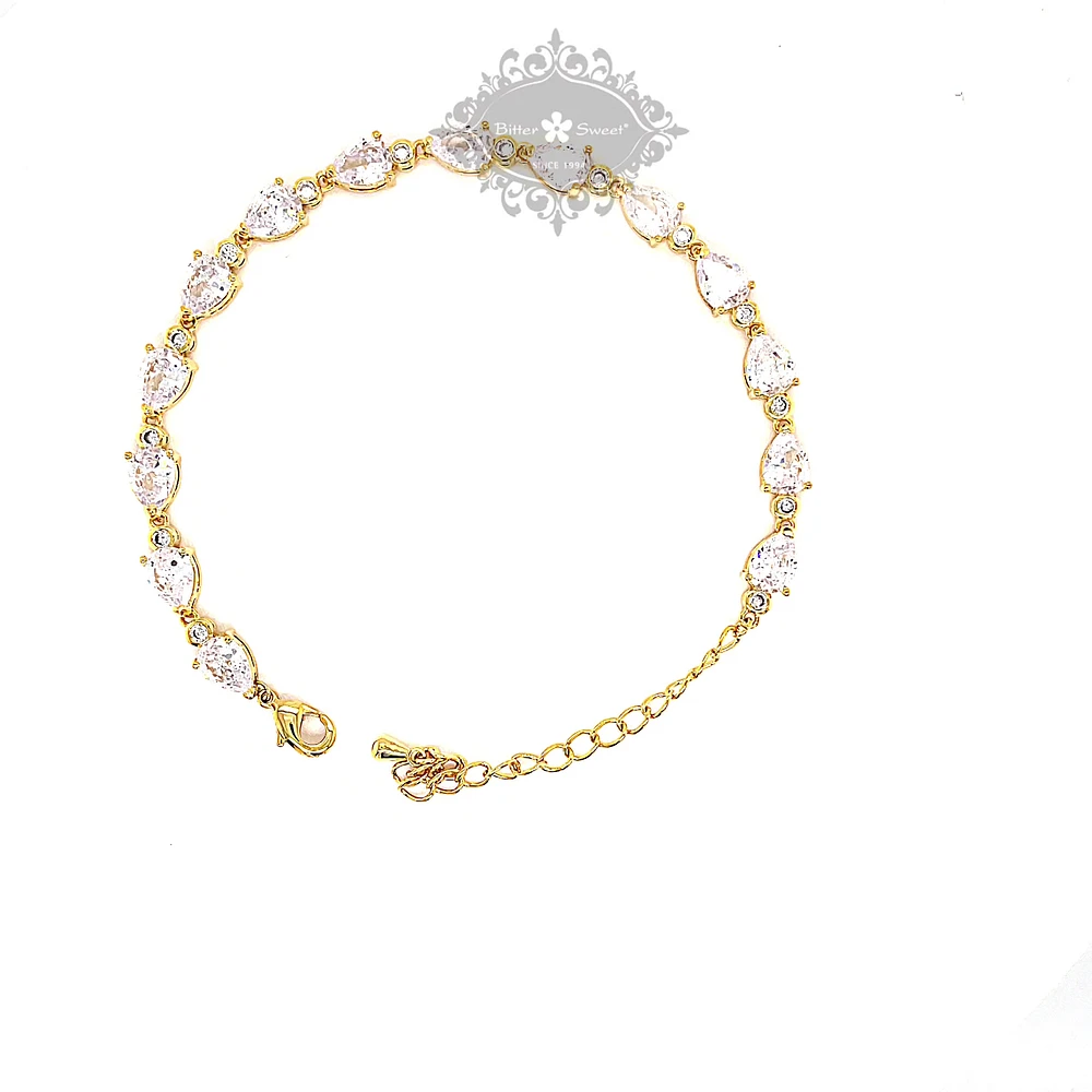 Bridal Cubic Zirconia Gold Tear Drop Bracelet 134377