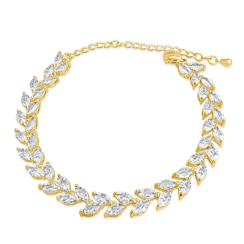 Bridal Gold Cubic Zirconia Marquise Leaf Bracelet 155186