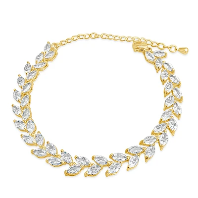 Bridal Gold Cubic Zirconia Marquise Leaf  Bracelet 155186