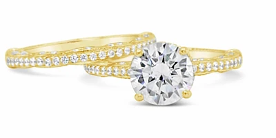 Yellow Gold Plated Sterling Silver Vintage  Cubic Zirconia Set  Ring 155026