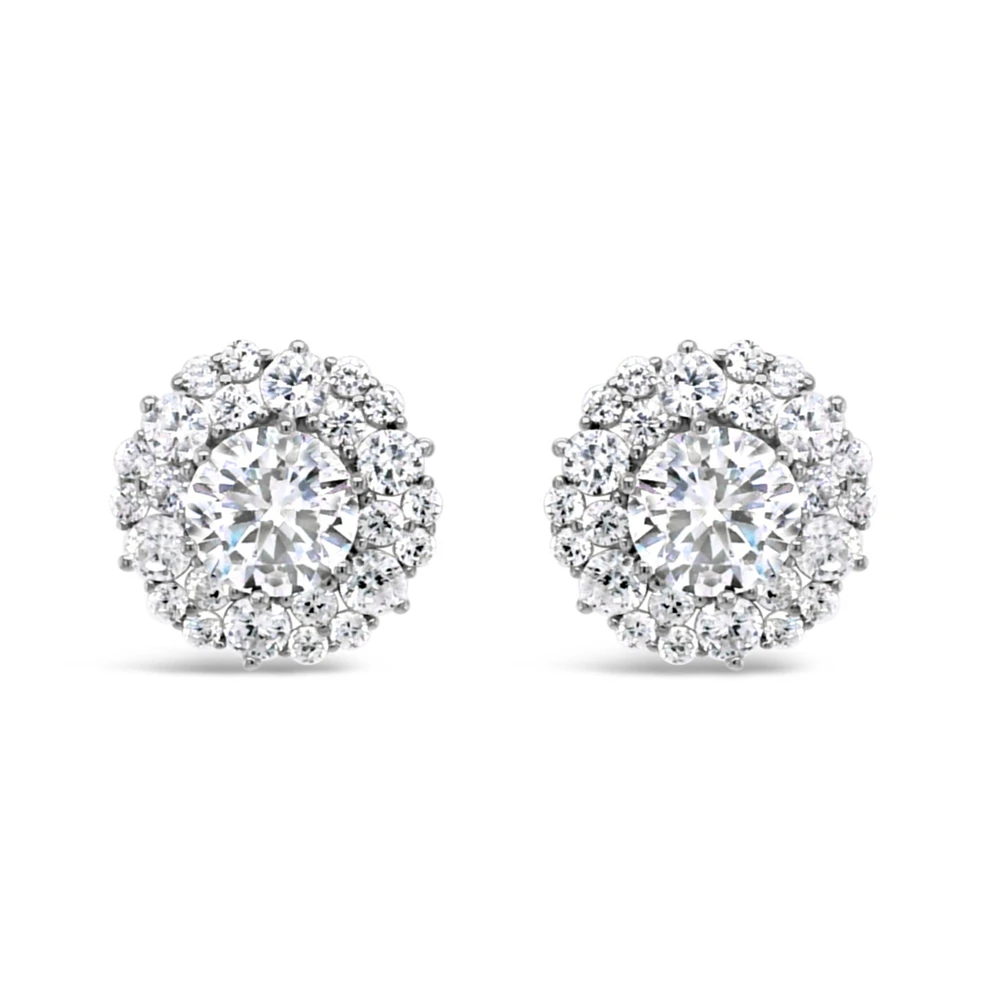 Sterling Silver  Round Cubic Zirconia Earrings 155045