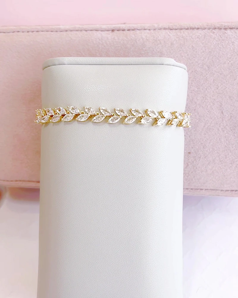 Bridal Gold Cubic Zirconia Marquise Leaf  Bracelet 155186