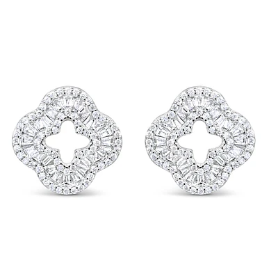 Sterling Silver Clover baguette  Cubic Zirconia Earrings 155057