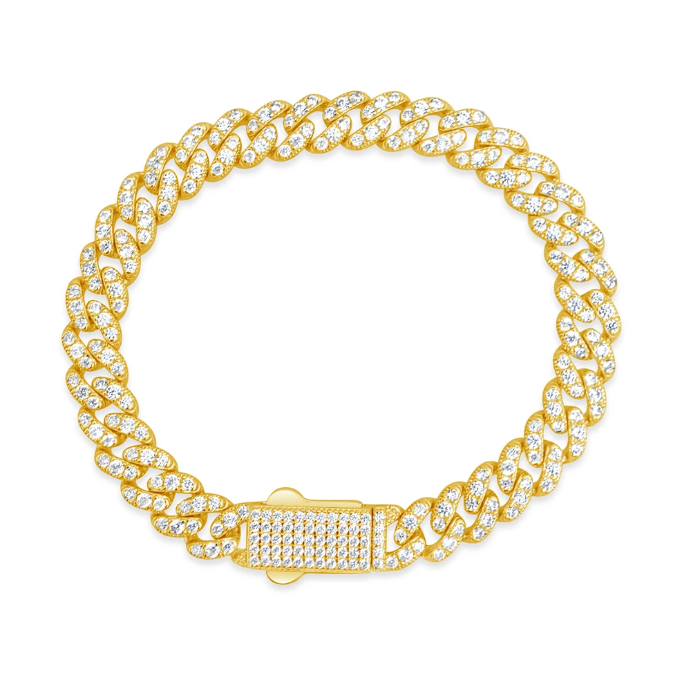 Yellow Gold Plated Sterling Silver Cubic Zirconia Cuban link Bracelet 155081