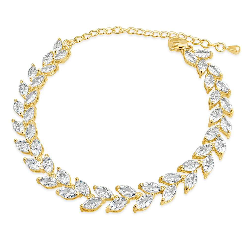 Bridal Gold Cubic Zirconia Marquise Leaf  Bracelet 155186