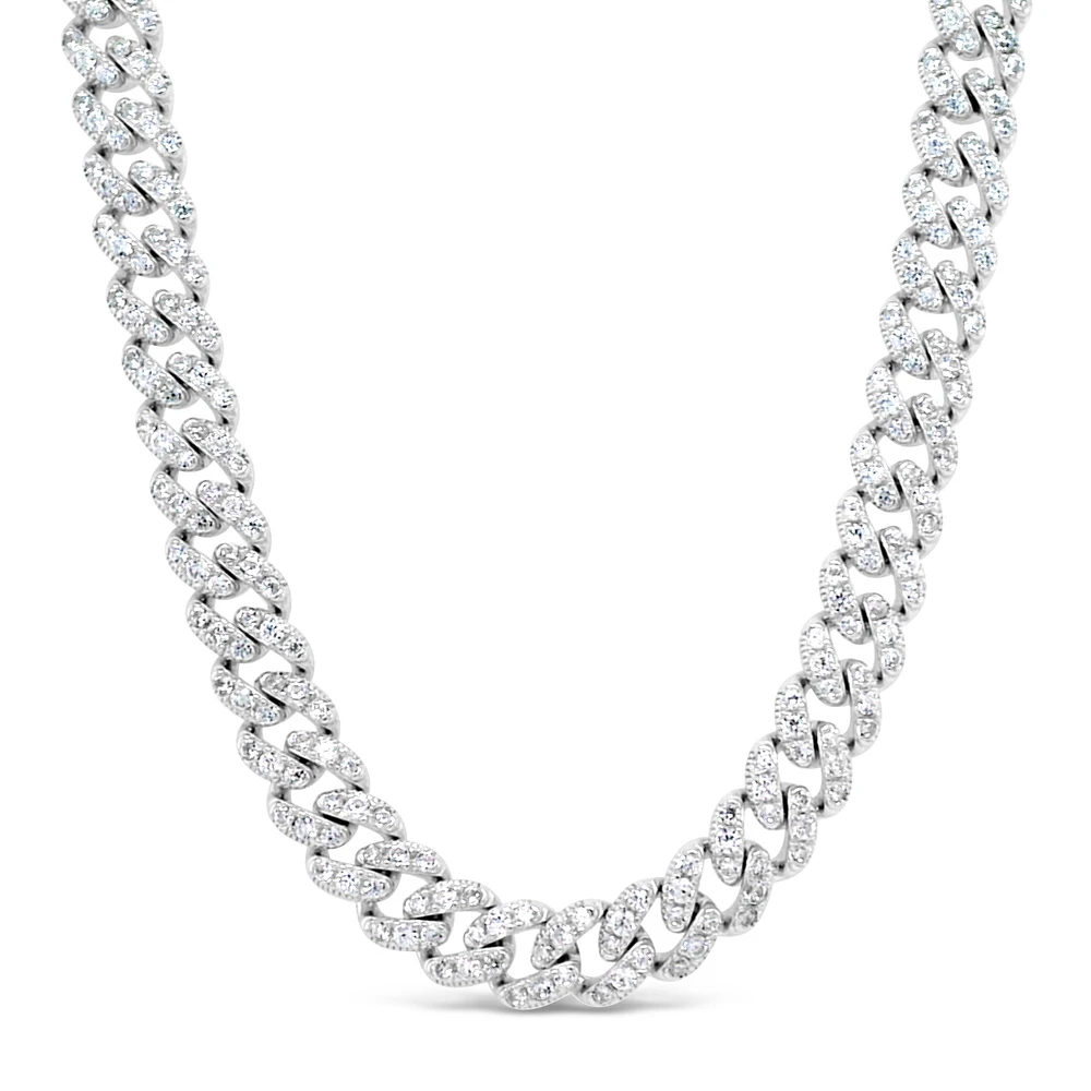 Sterling Silver Cuban Link Cubic Zirconia Necklace 155084