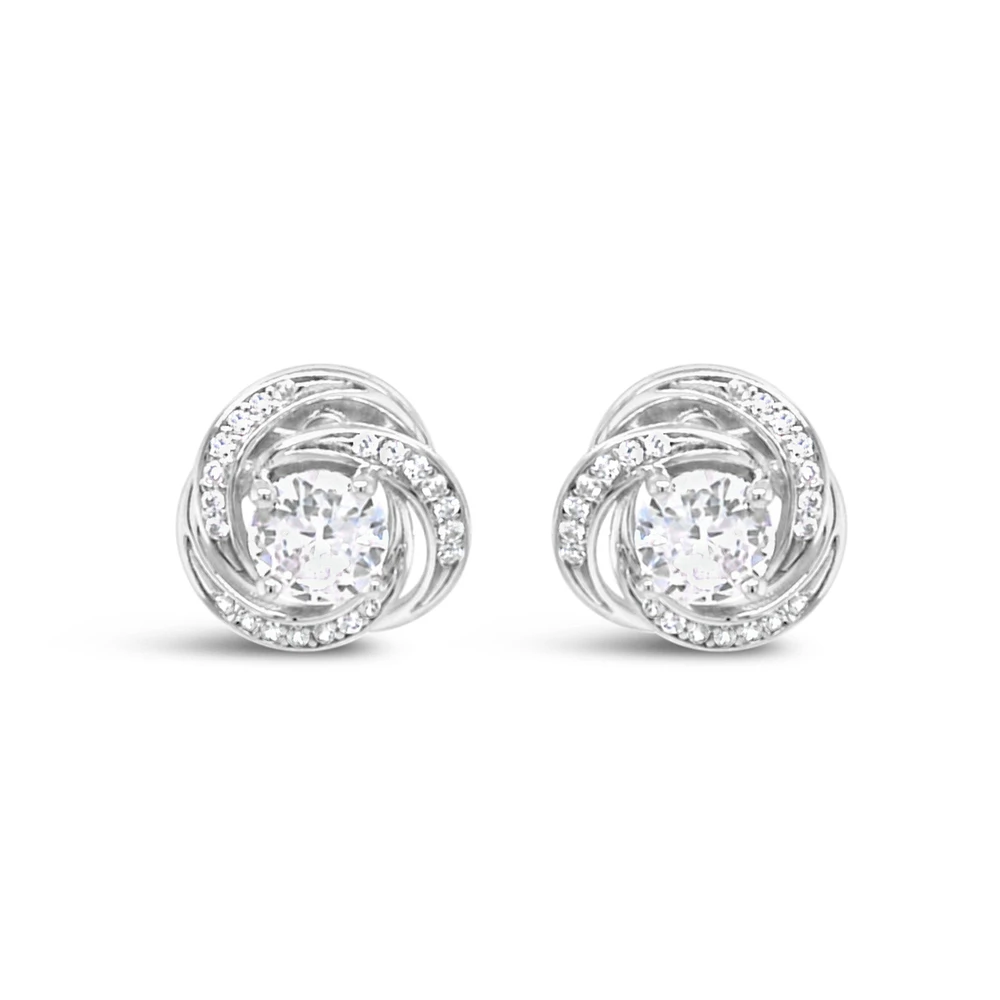 Sterling Silver  Round Twist Cubic Zirconia Earrings 155049