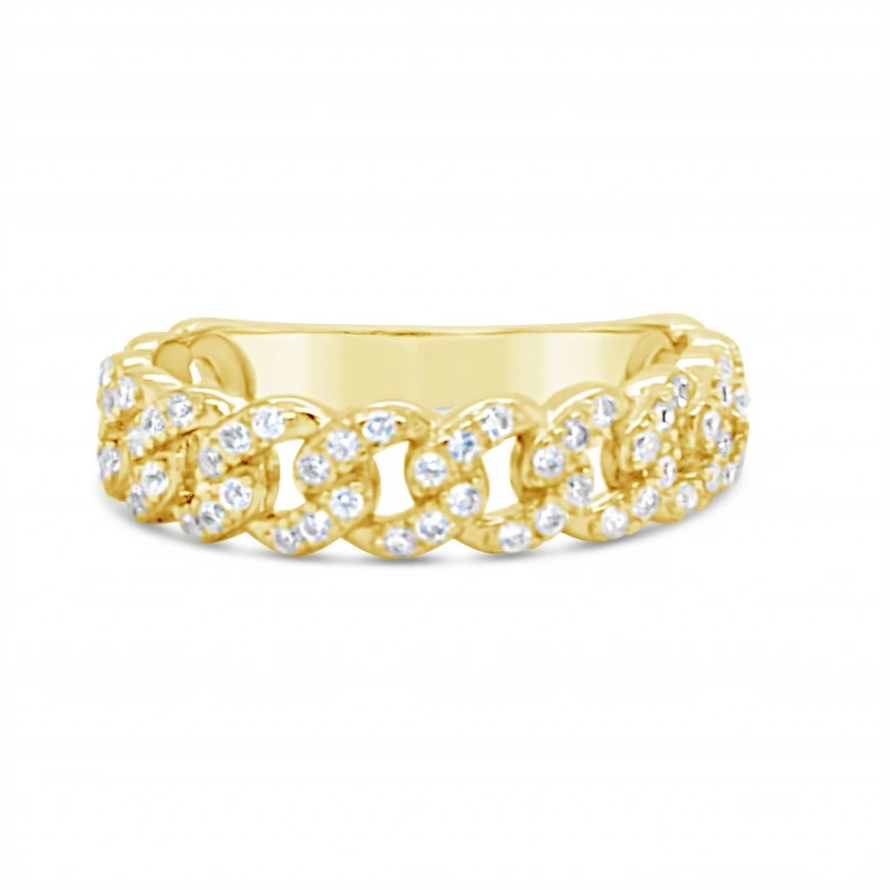 Yellow Gold Plated Sterling Silver Cuban Link Cubic Zirconia Ring 155032