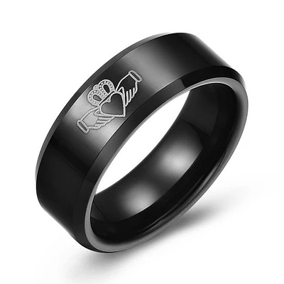 8mm Black tungsten Claddagh band