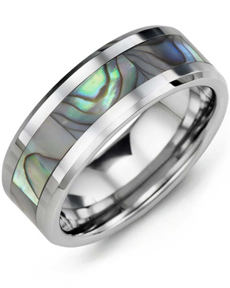 Men's Beveled Shell Inlay Tungsten Wedding Band