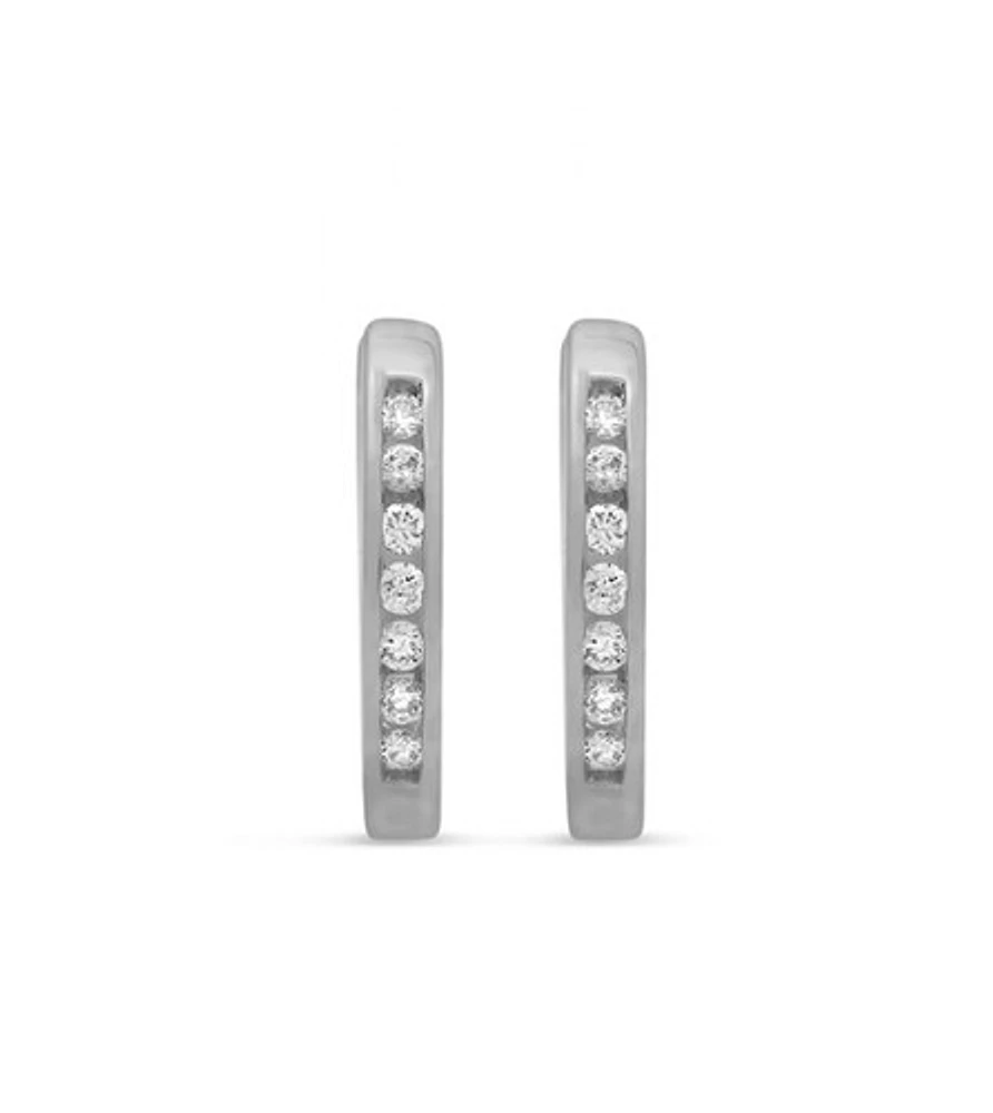 10K WG 0.10CT Diamond Channel Huggie Earrings